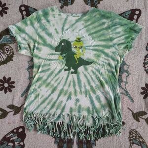 Green Tie-Dye Dinosaur Fringe T-Shirt